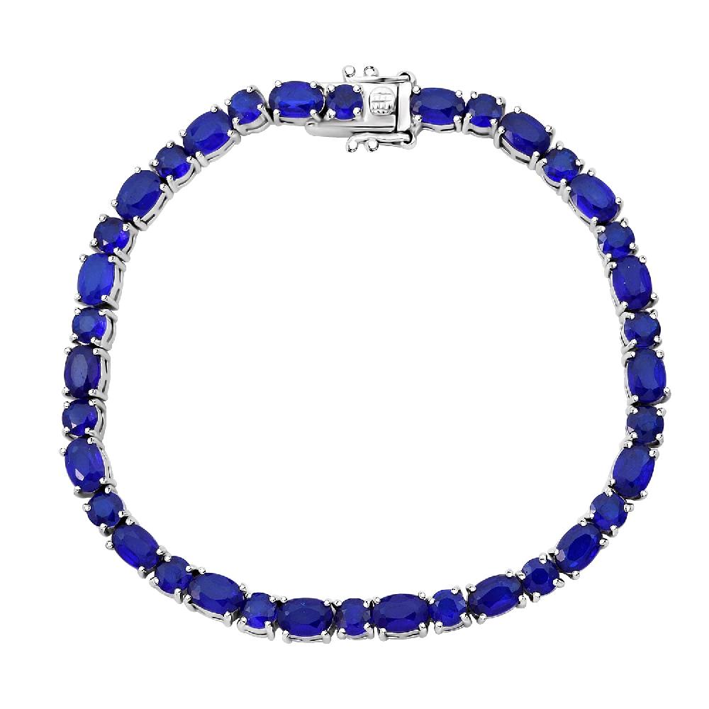 D'Joy Premium Tanzanian Blue Spinel (DF) 13.90 ctw Midnight Elegance Bracelet in Rhodium Over Sterling Silver (6.50 In)