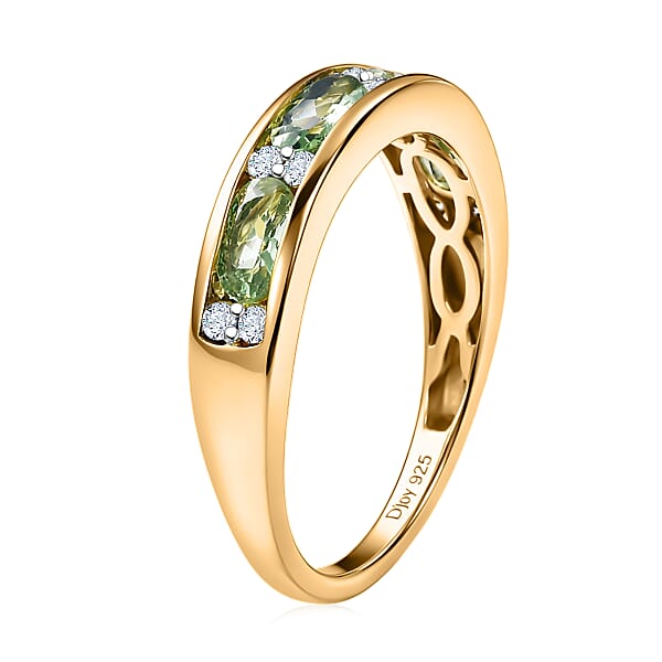 D'Joy Premium Tanzanian Mint Garnet And Moissanite 1.00 Ctw Band Ring In 18K Vermeil Yellow Gold Over Sterling Silver
