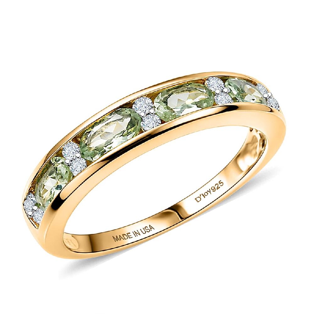 D'Joy Premium Tanzanian Mint Garnet and Moissanite 1.00 ctw Band Ring in 18K Vermeil Yellow Gold Over Sterling Silver