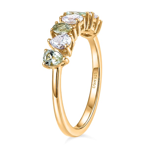 D'Joy Premium Tanzanian Mint Garnet And Moissanite 1.10 Ctw Pear Band Ring In 18K Vermeil Yellow Gold Over Sterling Silver