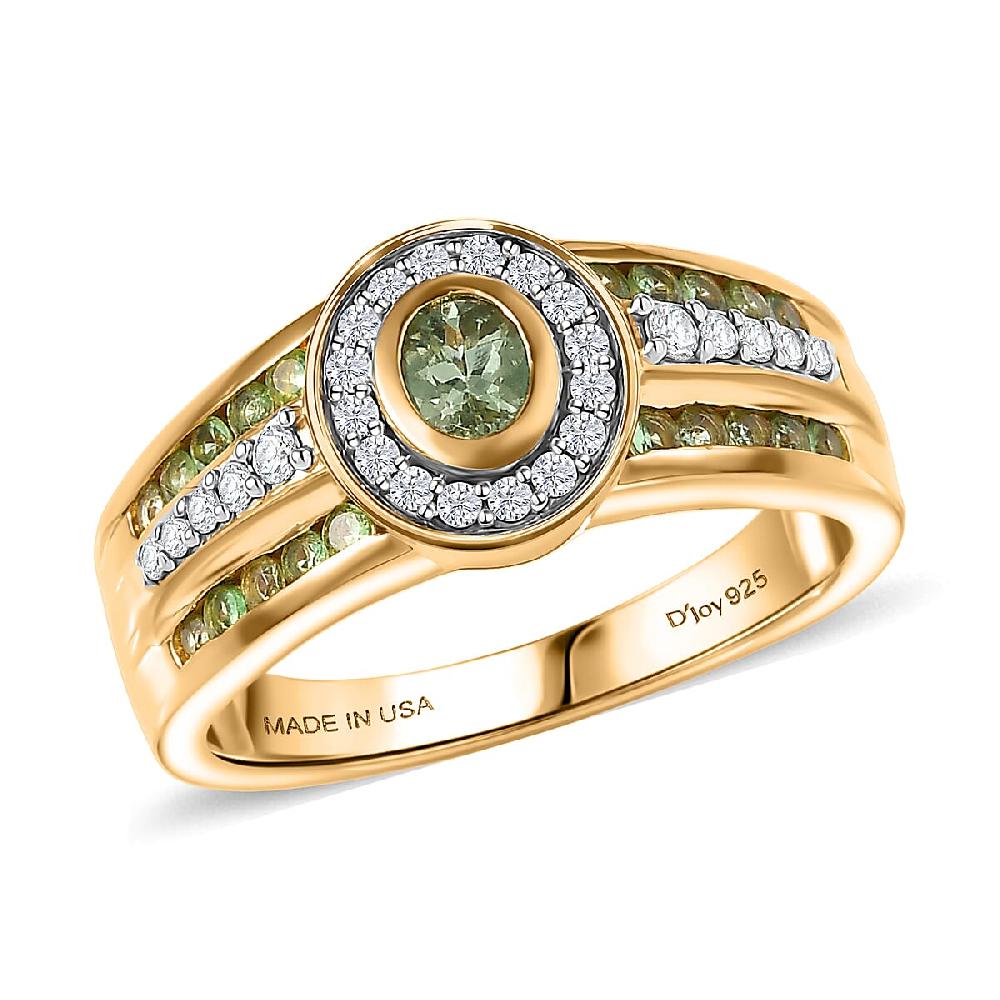 D'Joy Premium Tanzanian Mint Garnet and Moissanite 1.20 ctw Men's Ring in 18K Vermeil Yellow Gold Over Sterling Silver