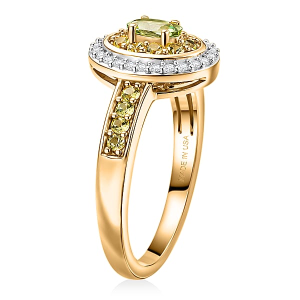 D'Joy Premium Tanzanian Mint Garnet And Multi Gemstone 0.75 Ctw Celebration Halo Ring In 18K Vermeil Yellow Gold Over Sterling Silver