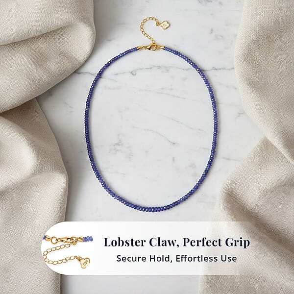 D'Joy Premium Tanzanite 70.00 Ctw Beaded Necklace In 18K Vermeil Yellow Gold Over Sterling Silver 18-20 Inches