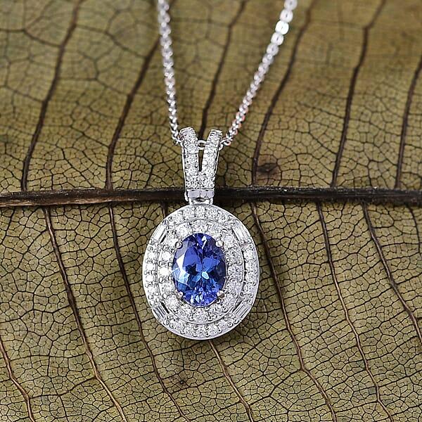 D'Joy Premium Tanzanite And Moissanite 1.35 Ctw Celestial Halo Pendant Necklace In Rhodium Over Sterling Silver 20 Inches
