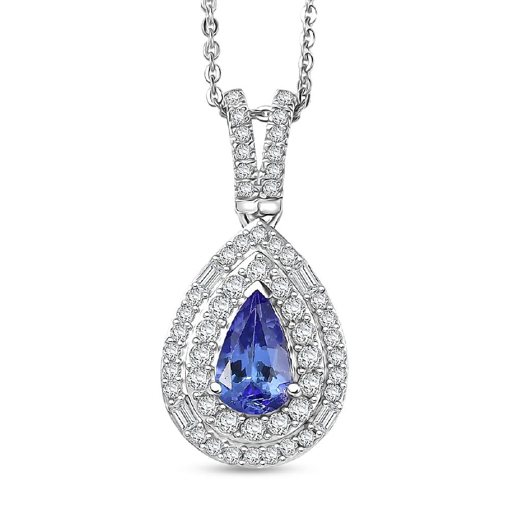 D'Joy Premium Tanzanite and Moissanite 1.50 ctw Celestial Halo Pendant Necklace in Rhodium Over Sterling Silver 20 Inches