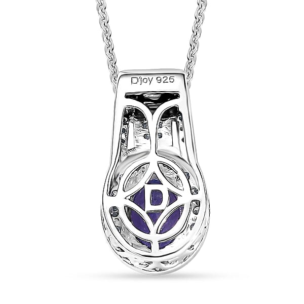 D'Joy Premium Tanzanite And Moissanite 1.50 Ctw Pendant Necklace In Rhodium Over Sterling Silver 20 Inches