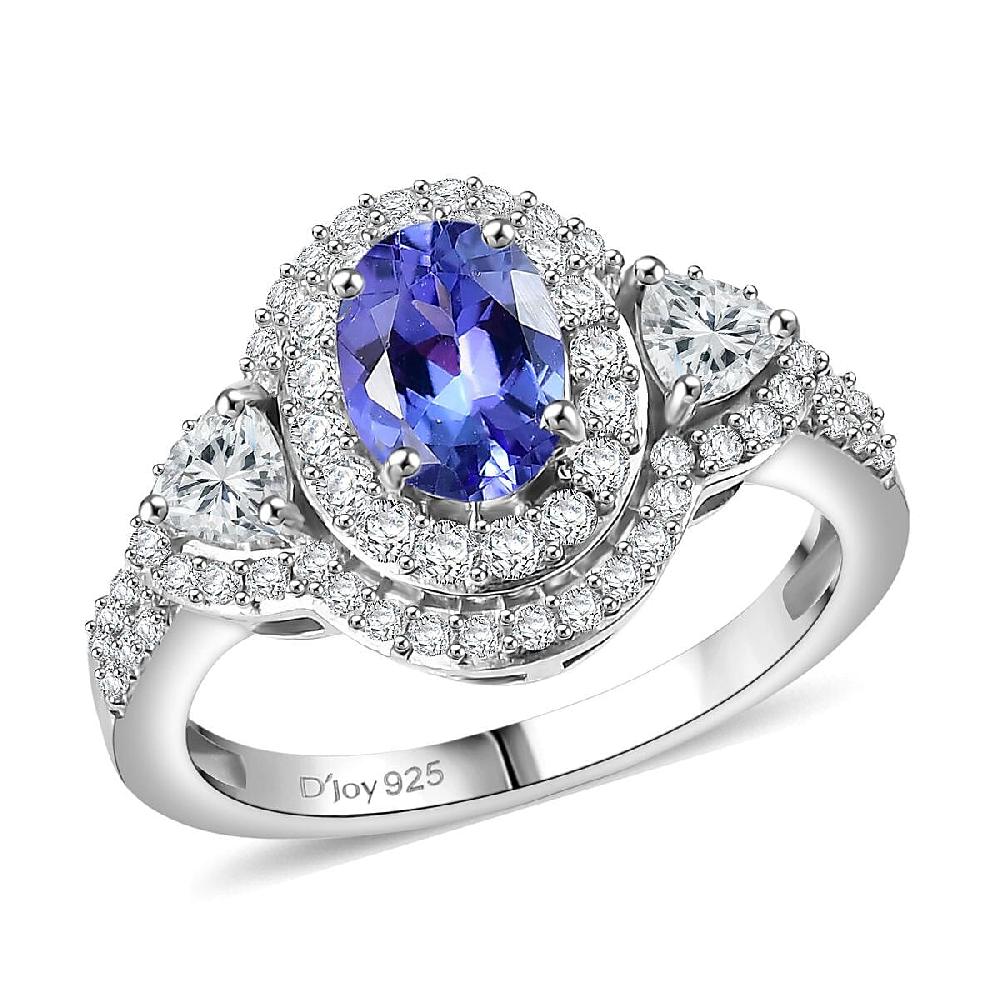 D'Joy Premium Tanzanite and Moissanite 2.00 ctw Art Deco Ring in Rhodium Over Sterling Silver