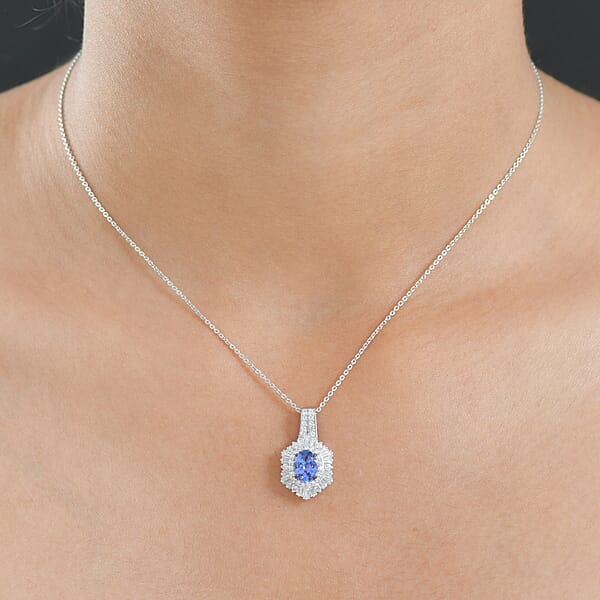 D'Joy Premium Tanzanite And Moissanite 2.00 Ctw Celestial Radiance Pendant Necklace In Rhodium Over Sterling Silver 20 Inches