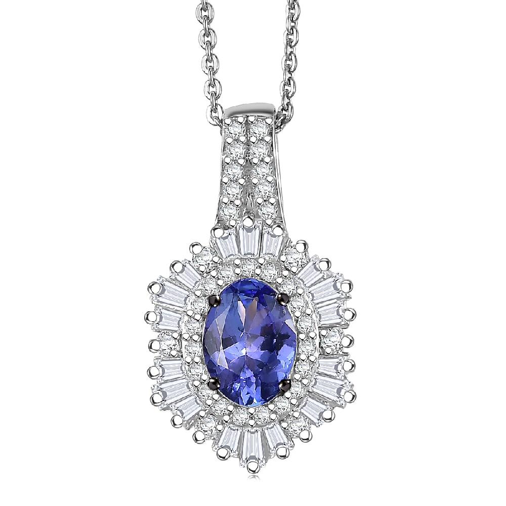 D'Joy Premium Tanzanite and Moissanite 2.00 ctw Celestial Radiance Pendant Necklace in Rhodium Over Sterling Silver 20 Inches