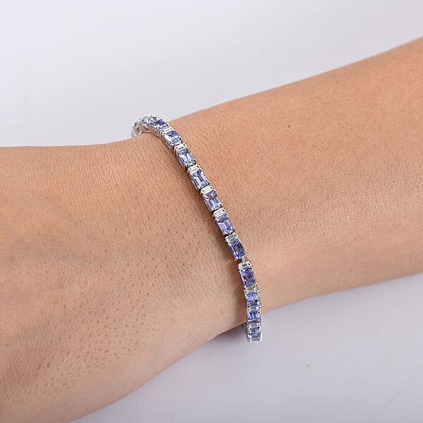 D'Joy Premium Tanzanite And Moissanite 7.90 Ctw Floral Vine Bracelet In Rhodium Over Sterling Silver (7.25 In)