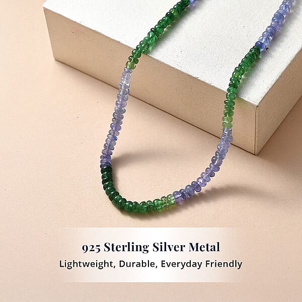 D'Joy Premium Tanzanite And Tsavorite Garnet 40.00 Ctw Beaded Necklace In 18K Vermeil Yellow Gold Over Sterling Silver 18-20 Inches