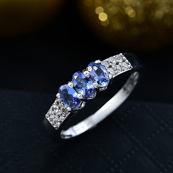 D'Joy Premium Tanzanite And White Zircon 0.90 Ctw Ring In Platinum Over Sterling Silver