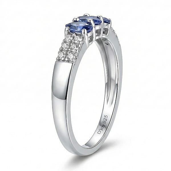 D'Joy Premium Tanzanite And White Zircon 0.90 Ctw Ring In Platinum Over Sterling Silver