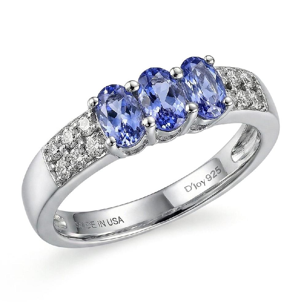 D'Joy Premium Tanzanite and White Zircon 0.90 ctw Ring in Platinum Over Sterling Silver