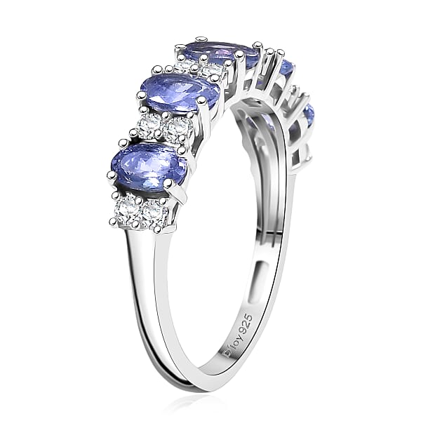 D'Joy Premium Tanzanite And White Zircon 1.60 Ctw Blue Promise Ring In Rhodium Over Sterling Silver