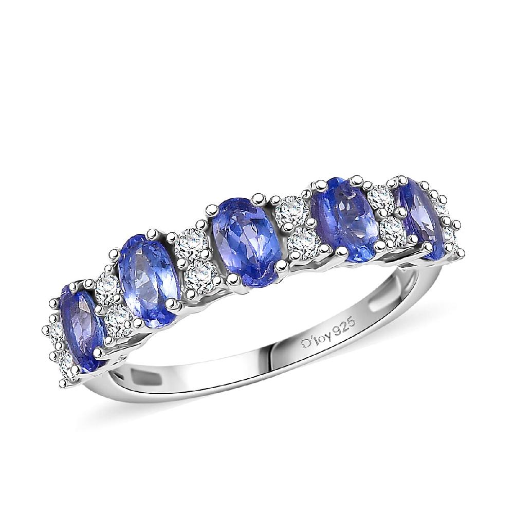D'Joy Premium Tanzanite and White Zircon 1.60 ctw Blue Promise Ring in Rhodium Over Sterling Silver
