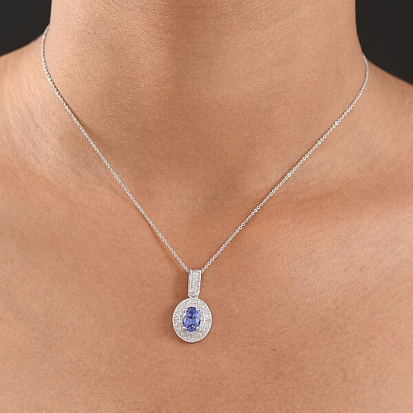 D'Joy Premium Tanzanite Diamond Snowflake Pendant Necklace In Rhodium Over Sterling Silver 1.60 Ctw (20 Inches)