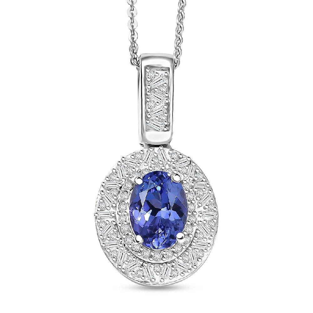 D'Joy Premium Tanzanite Diamond Snowflake Pendant Necklace in Rhodium Over Sterling Silver 1.60 ctw (20 Inches)