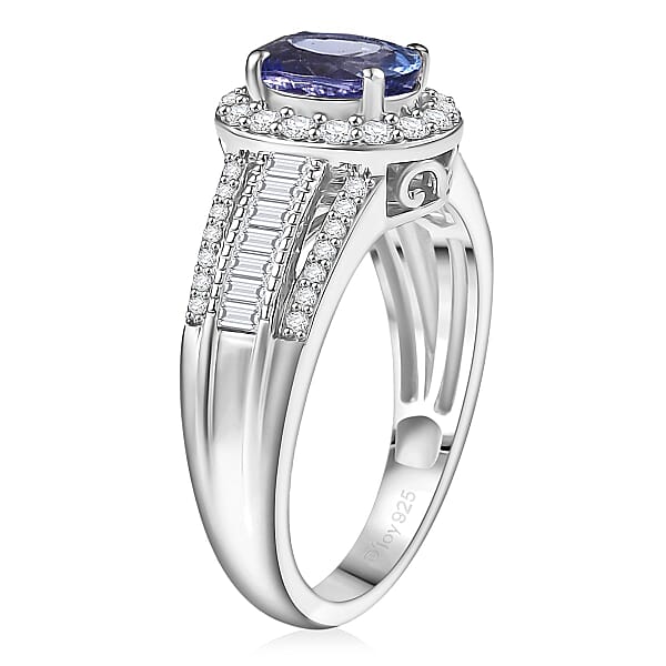 D'Joy Premium Tanzanite Moissanite Ring In Rhodium Over Sterling Silver 1.60 Ctw