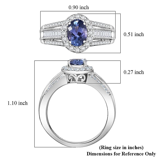 D'Joy Premium Tanzanite Moissanite Ring In Rhodium Over Sterling Silver 1.60 Ctw