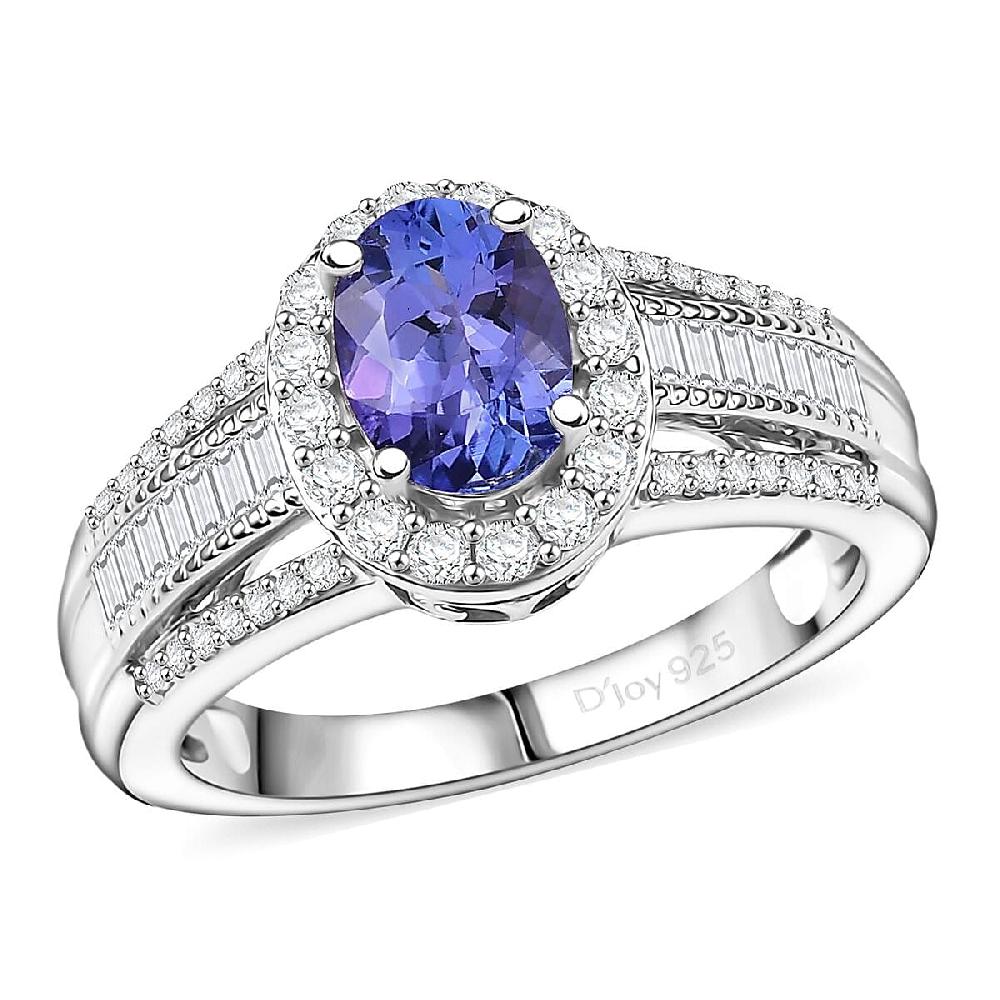 D'Joy Premium Tanzanite Moissanite Ring in Rhodium Over Sterling Silver 1.60 ctw