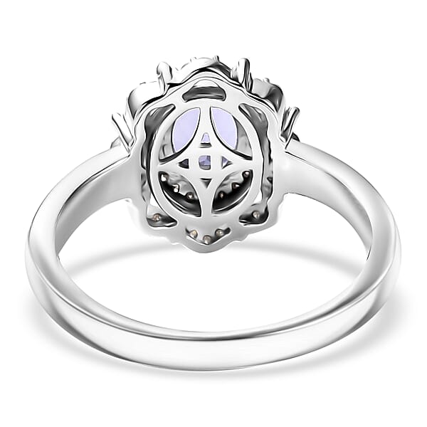 D'Joy Premium Tanzanite Natural Champagne And White Diamond 1.00 Ctw Floral Halo Ring In Rhodium Over Sterling Silver