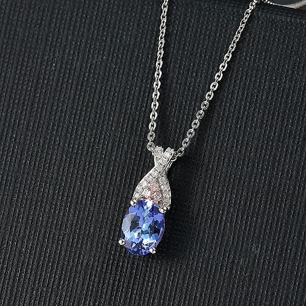 D'Joy Premium Tanzanite Natural Pink And White Diamond 1.25 Ctw Infinity Bliss Pendant Necklace 20 Inches In 18K Vermeil RG And Rhodium Over Sterling Silver