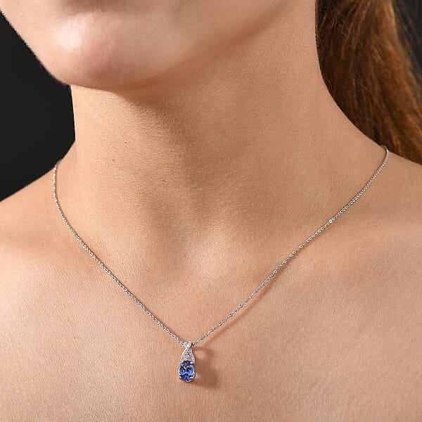 D'Joy Premium Tanzanite Natural Pink And White Diamond 1.25 Ctw Infinity Bliss Pendant Necklace 20 Inches In 18K Vermeil RG And Rhodium Over Sterling Silver