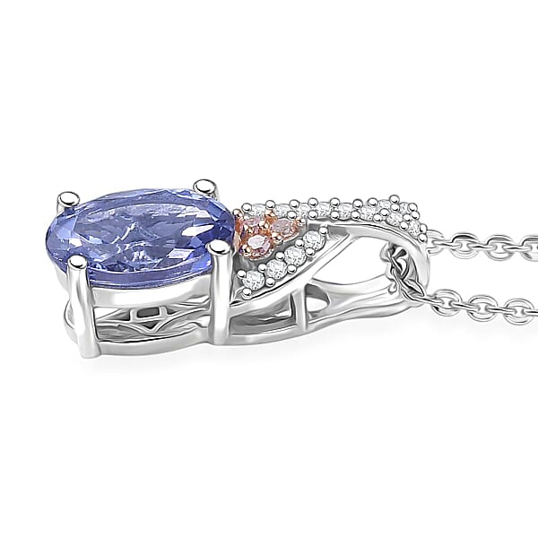 D'Joy Premium Tanzanite Natural Pink And White Diamond 1.25 Ctw Infinity Bliss Pendant Necklace 20 Inches In 18K Vermeil RG And Rhodium Over Sterling Silver
