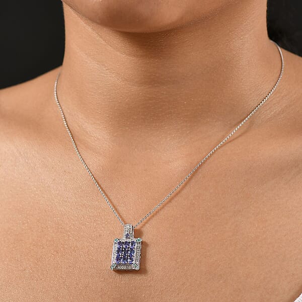 D'Joy Premium Tanzanite Paraiba Tourmaline And Diamond 2.00 Ctw 9 Planet Pendant Necklace In Rhodium Over Sterling Silver 20 Inches