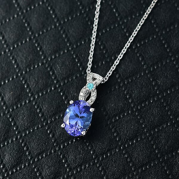 D'Joy Premium Tanzanite Paraiba Tourmaline And Diamond 1.25 Ctw Royal Infinity Pendant Necklace In Rhodium Over Sterling Silver 20 Inches