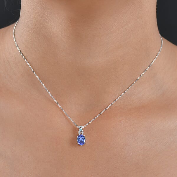 D'Joy Premium Tanzanite Paraiba Tourmaline And Diamond 1.25 Ctw Royal Infinity Pendant Necklace In Rhodium Over Sterling Silver 20 Inches