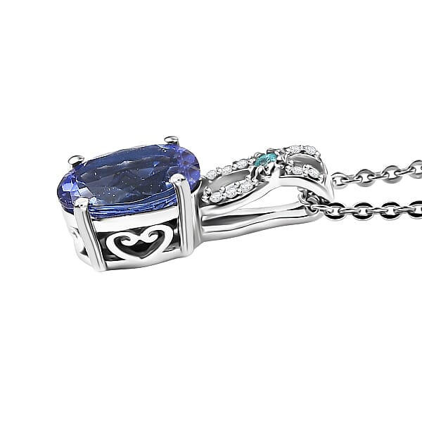 D'Joy Premium Tanzanite Paraiba Tourmaline And Diamond 1.25 Ctw Royal Infinity Pendant Necklace In Rhodium Over Sterling Silver 20 Inches