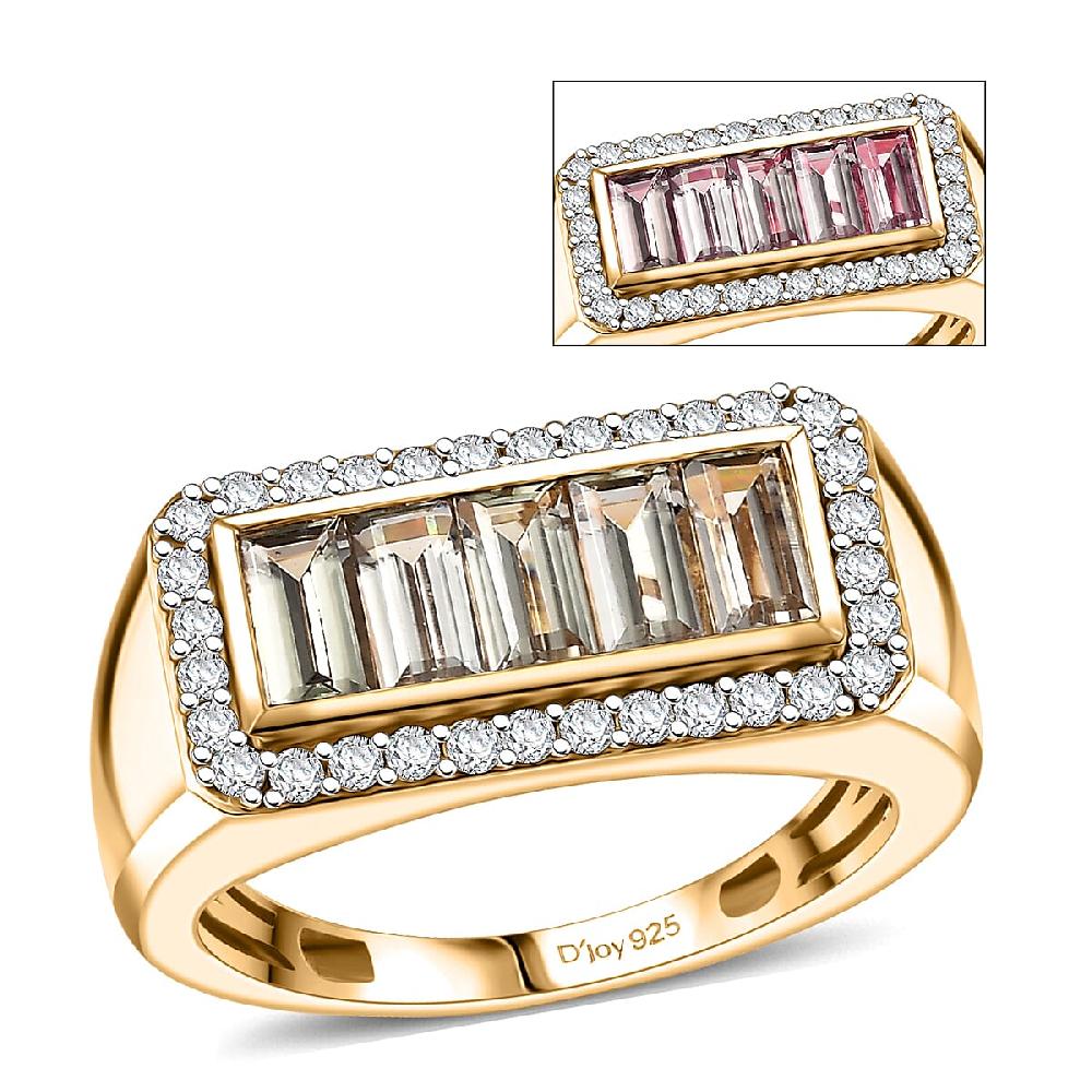 D'Joy Premium Turkizite and Moissanite 2.65 ctw Victory Frame Men's Ring in 18K Vermeil Yellow Gold Over Sterling Silver
