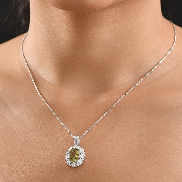 D'Joy Premium Yellow Apatite And Moissanite 4.90 Ctw Imperial Dawn Pendant Necklace In Rhodium Over Sterling Silver 20 Inches