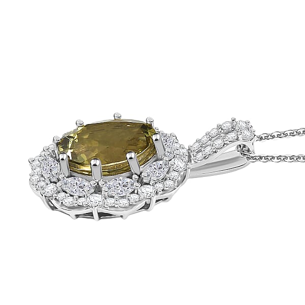 D'Joy Premium Yellow Apatite And Moissanite 4.90 Ctw Imperial Dawn Pendant Necklace In Rhodium Over Sterling Silver 20 Inches