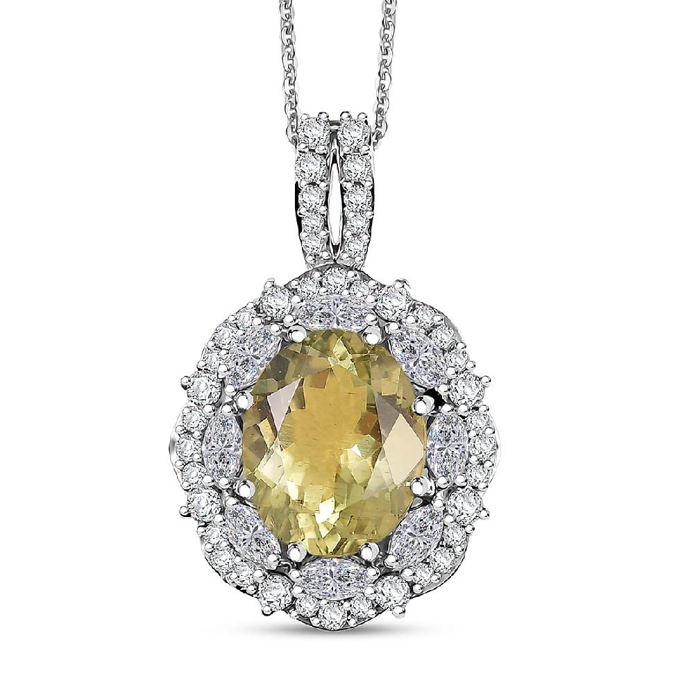 D'Joy Premium Yellow Apatite and Moissanite 4.90 ctw Imperial Dawn Pendant Necklace in Rhodium Over Sterling Silver 20 Inches