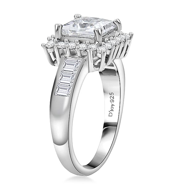 D'Joy Princess Cut Moissanite Halo Ring In Rhodium Over Sterling Silver 2.75 Ctw