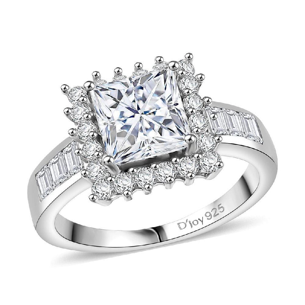 D'Joy Princess Cut Moissanite Halo Ring in Rhodium Over Sterling Silver 2.75 ctw