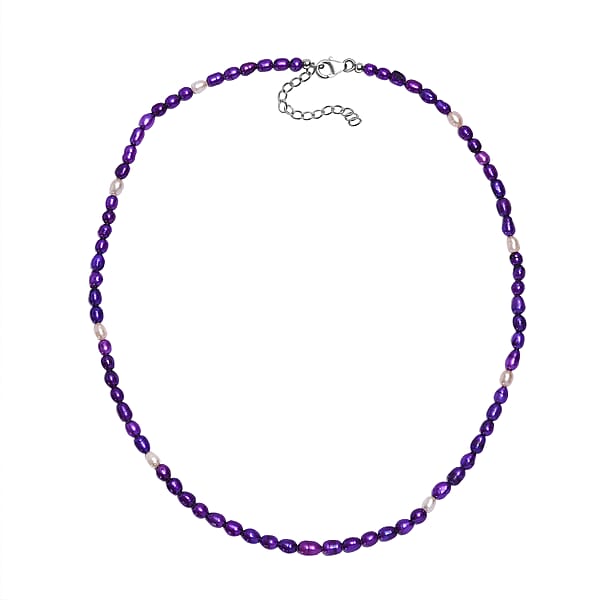 D'Joy Purple Dyed Pearl And Freshwater Pearl Necklace In Rhodium Over Sterling Silver 18 Inches