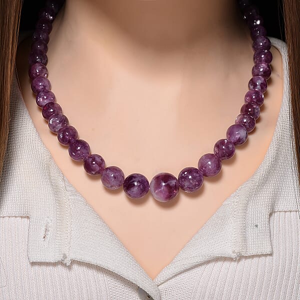 D'Joy Purple Lepidolite Beaded 400 Ctw Necklace 20 Inches In Rhodium Over Sterling Silver