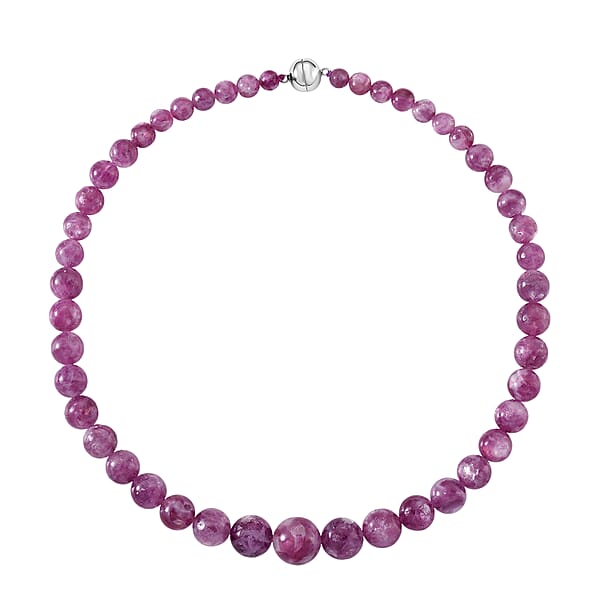 D'Joy Purple Lepidolite Beaded 400 Ctw Necklace 20 Inches In Rhodium Over Sterling Silver