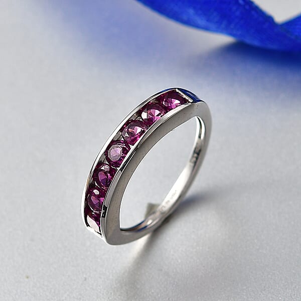 D'Joy Radiant Ember Garnet 1.60 Ctw 7 Stone Ring In Rhodium Over Sterling Silver