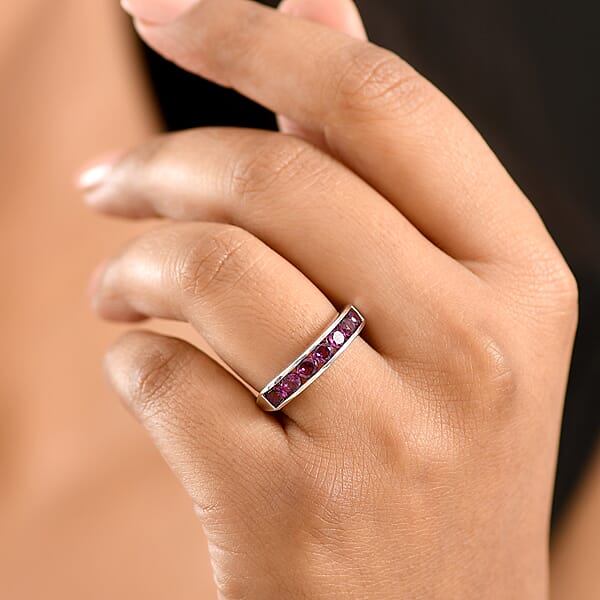 D'Joy Radiant Ember Garnet 1.60 Ctw 7 Stone Ring In Rhodium Over Sterling Silver