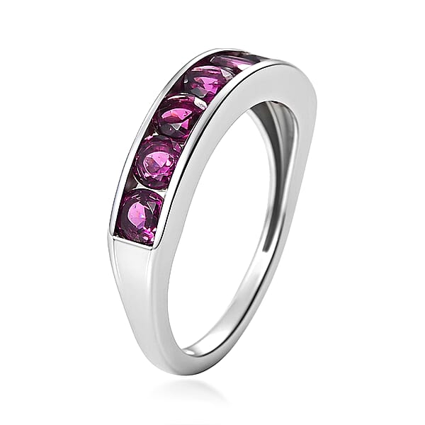 D'Joy Radiant Ember Garnet 1.60 Ctw 7 Stone Ring In Rhodium Over Sterling Silver