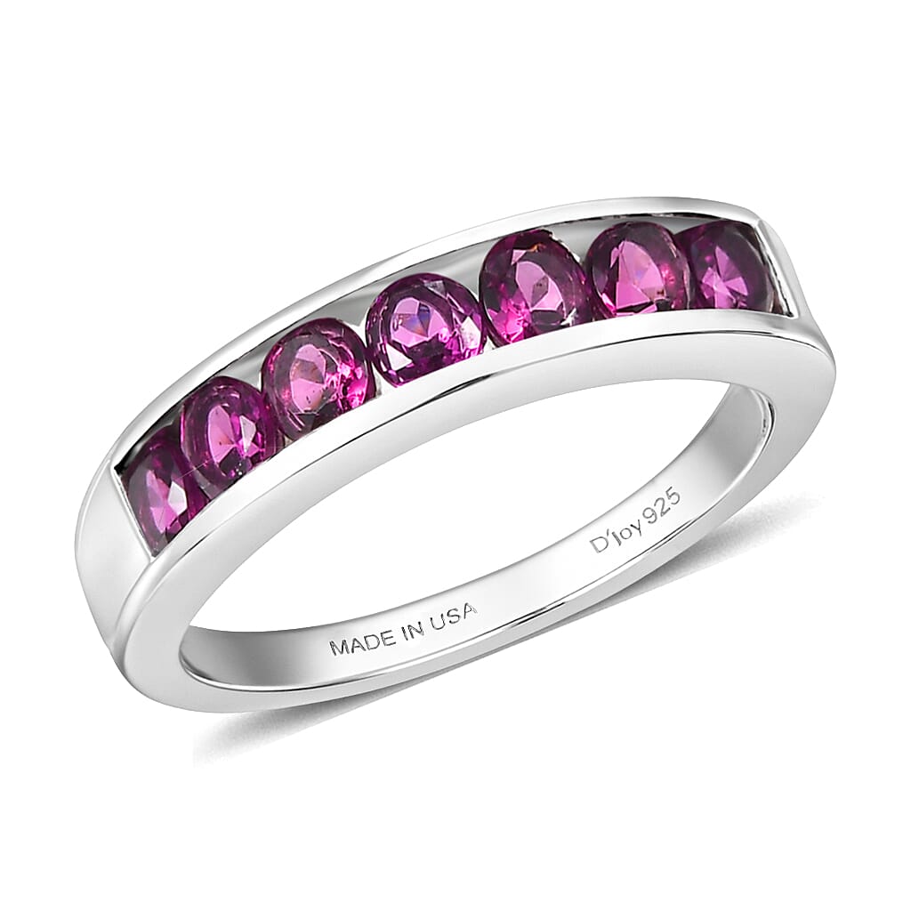 D'Joy Radiant Ember Garnet 1.60 ctw 7 Stone Ring in Rhodium Over Sterling Silver