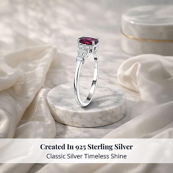 D'Joy Radiant Ember Garnet And Moissanite 1.25 Ctw Ring In Rhodium Over Sterling Silver
