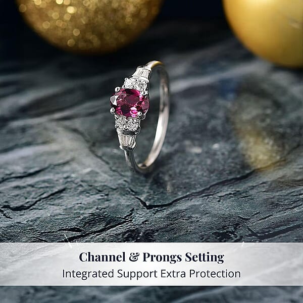 D'Joy Radiant Ember Garnet And Moissanite 1.25 Ctw Ring In Rhodium Over Sterling Silver
