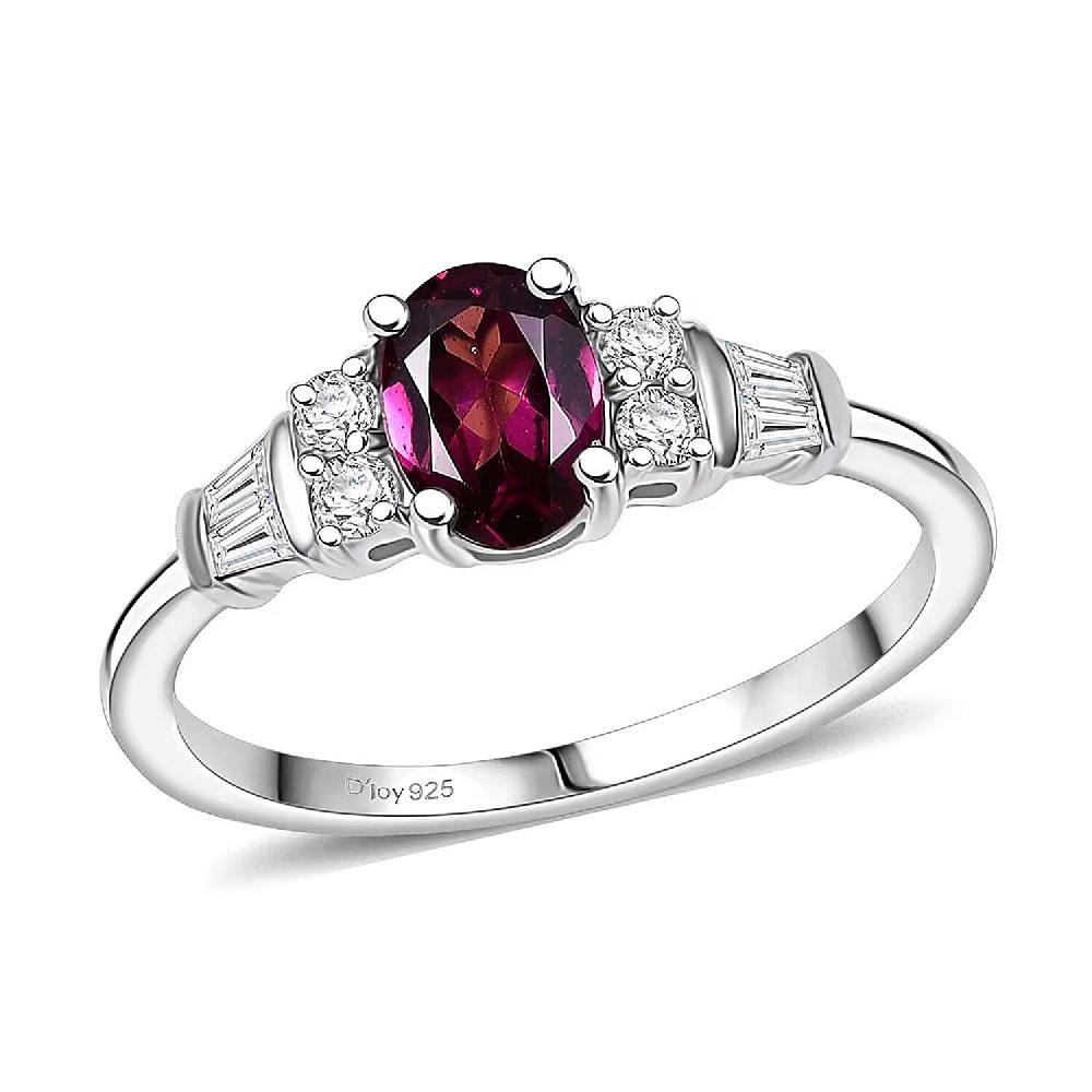 D'Joy Radiant Ember Garnet and Moissanite 1.25 ctw Ring in Rhodium Over Sterling Silver