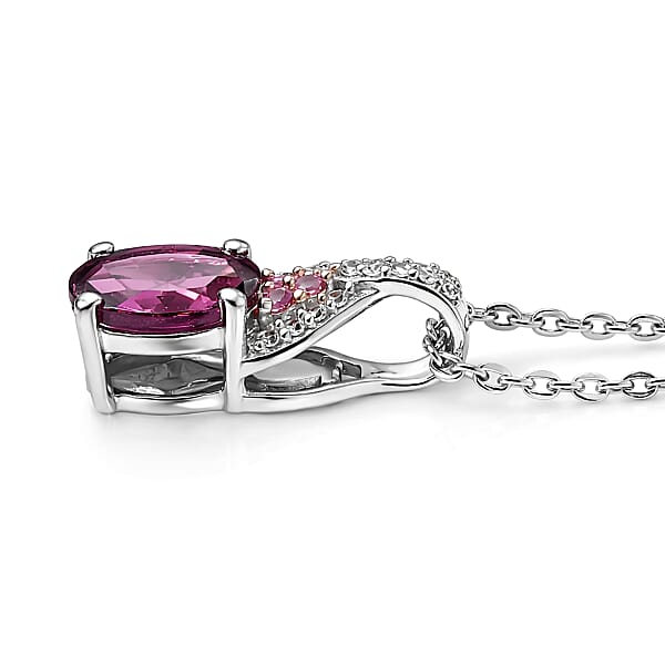 D'Joy Radiant Ember Garnet And Multi Gemstone 1.10 Ctw Infinity Pendant Necklace In Rhodium Over Sterling Silver 20 Inches